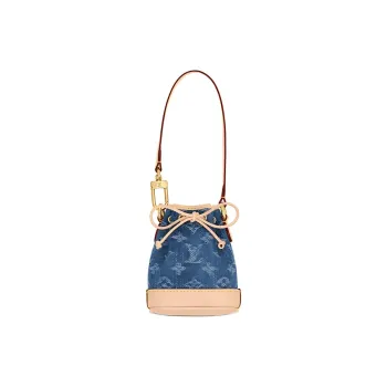 LOUIS VUITTON NOE Denim With Leather Bucket Bag Handbag Shoulder Bag Extra Mini Women's Beige & Blue