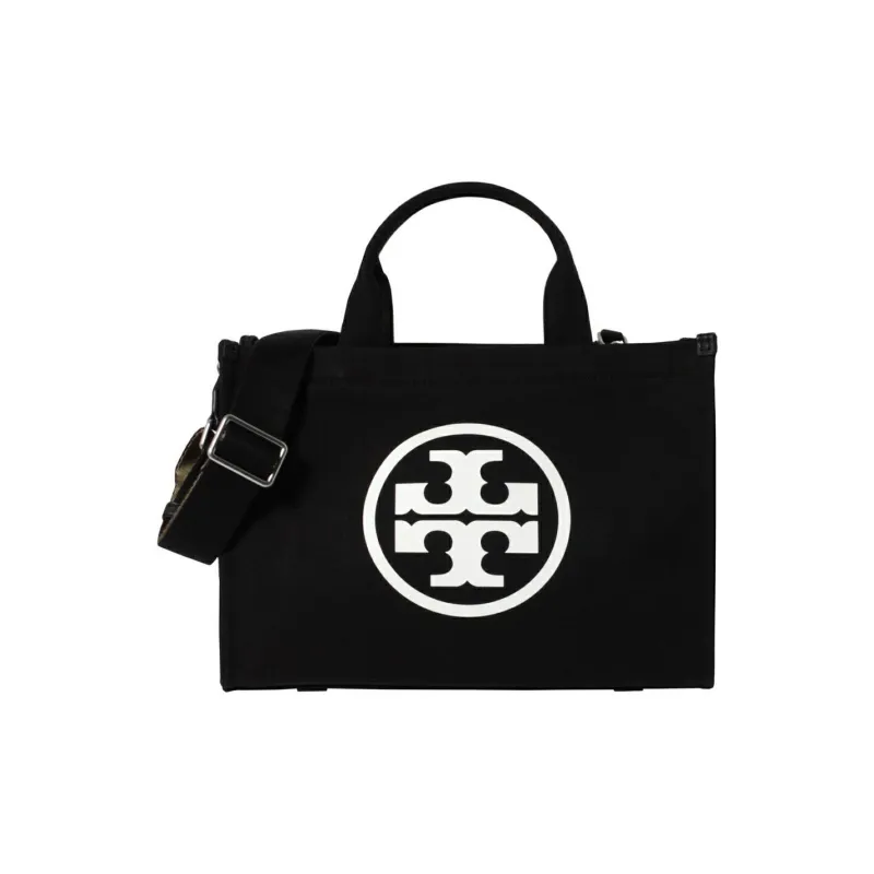 TORY BURCH Ella Canvas Bag, Tote Bag, Shopping Bag, Portable Crossbody Bag, Shoulder Bag Trumpets Women's Black-0
