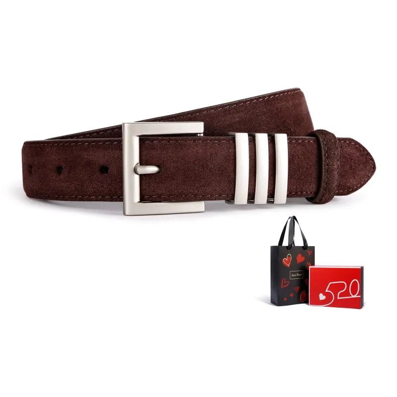 Ace Paul Top Grain Cow Leather Matte Velvet Belt Belt Women's Black/Coffee/Burgundy/Khaki 2.8cm-6