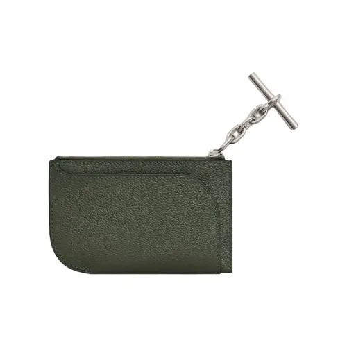 HERMES Evercolor Calfskin Card Holder Women's C6 Vert De Gris Gray Green