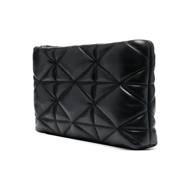 MCM Sheepskin And Nappa Leather Combo Satchel Bag One Shoulder Crossbody Clutch Small Size Women's Black-2
