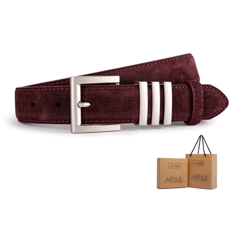 Ace Paul Top Grain Cow Leather Matte Velvet Belt Belt Women's Black/Coffee/Burgundy/Khaki 2.8cm-9