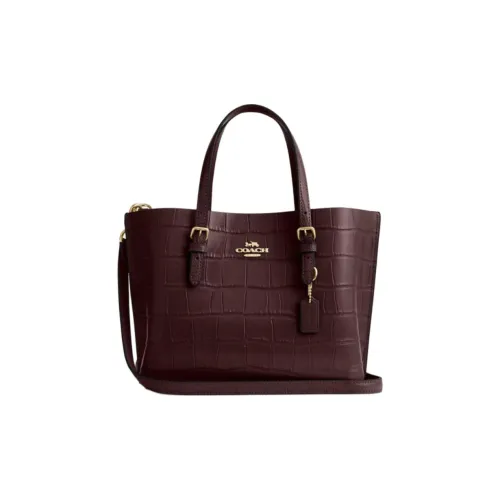 COACH Mollie Leather Tote Bag Shopping Bag Handbag Shoulder Bag Crossbody Bag Medium Size Women's Gold & Merlot