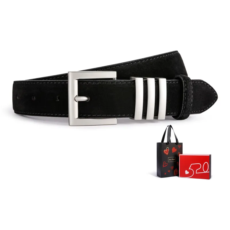 Ace Paul Top Grain Cow Leather Matte Velvet Belt Belt Women's Black/Coffee/Burgundy/Khaki 2.8cm-2