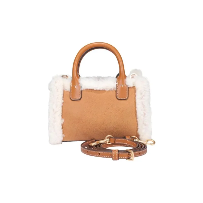 TORY BURCH Ella Leather Lambswool Tote Bag Shopping Bag Shoulder Bag Crossbody Bag Handbag Mini Women's Camel-2