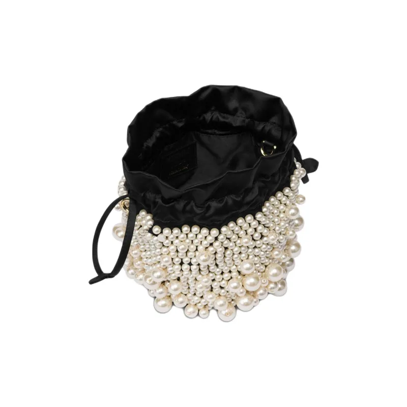 MOSCHINO Viscose Bucket Bags Crossbody Bag Shoulder Bag Women's Black & White-2