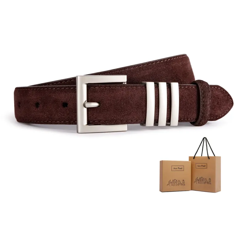 Ace Paul Top Grain Cow Leather Matte Velvet Belt Belt Women's Black/Coffee/Burgundy/Khaki 2.8cm-5