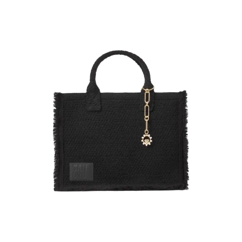 Sandro Fabric Tote Bag Shopping Bag Handbag Large Size Women's Black-0