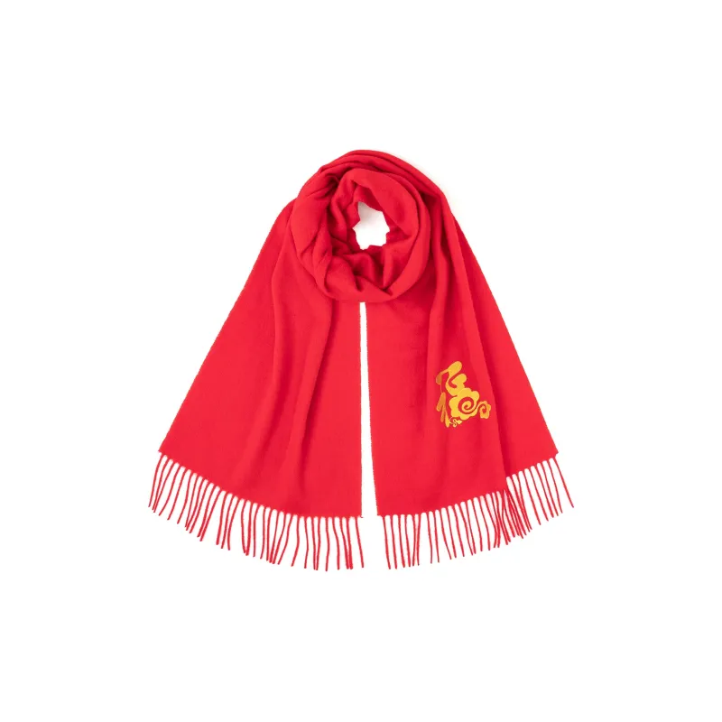 Shanghai Story 100% Sheep Wool Knit Scarves Unisex Embroidery Red 4 Colors-2