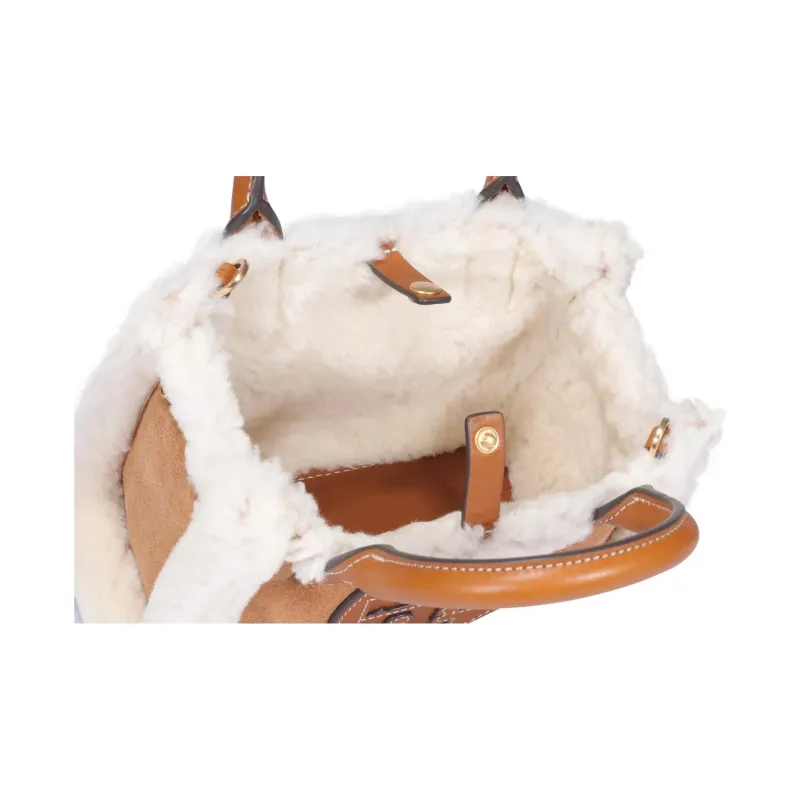 TORY BURCH Ella Leather Lambswool Tote Bag Shopping Bag Shoulder Bag Crossbody Bag Handbag Mini Women's Camel-3