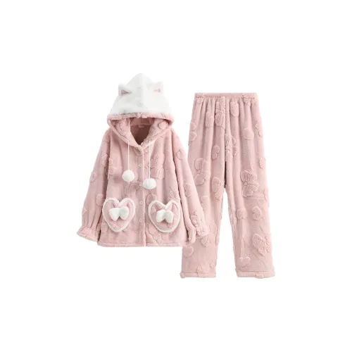 White Ran Pajama Set Women's Pink
