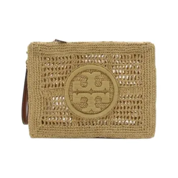 TORY BURCH Ella Raffia With Artificial Leather Clutch Women's Natural