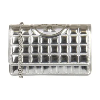 TORY BURCH Fleming Leather Wallet Women's Silver