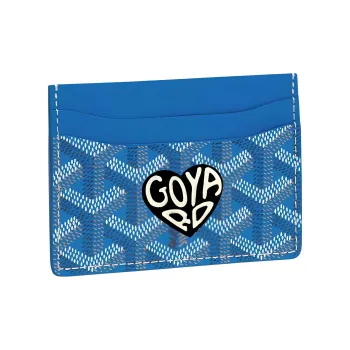 GOYARD Saint-Sulpice Canvas With Leather Dog's Teeth Card Clip Card Holder Unisex Sky Blue Spell Black Small Hearts