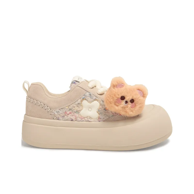 TTKJ Wear-Resistant Height Increasing Low-Top Casual Shoes Women's Creamy Apricot-1