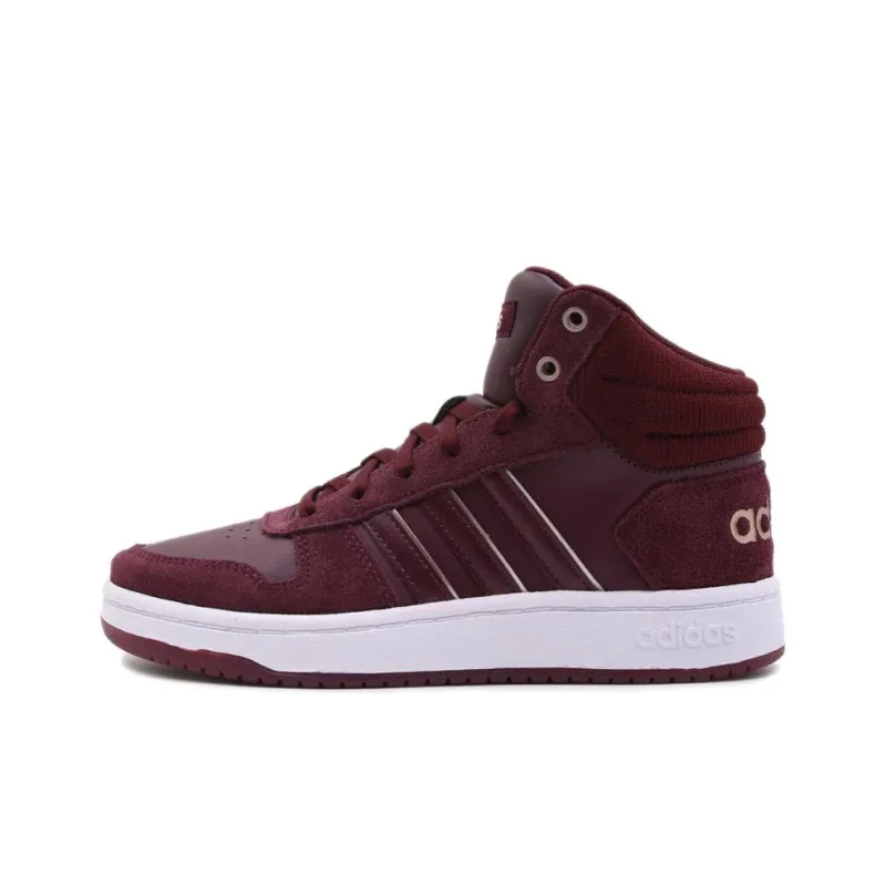 Adidas Hoops 2.0 Anti-Slip Wear-Resistant Mid-Top Skateboard Shoes Women's Burgundy-0