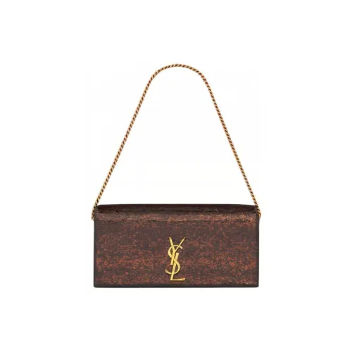 SAINT LAURENT Rayon And Silk And Metal One Shoulder Handbag Crossbody Bag Women's Cocoa Brown