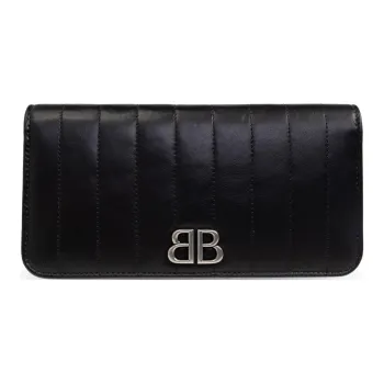 Balenciaga Logo Plaque Quilted Zip-Around Wallet