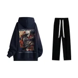 Set (Navy Blue Sweatshirt+Black Casual Pants)