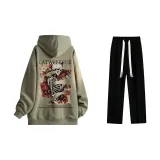 Set (Moss Green Sweatshirts+Black Casual Pants)