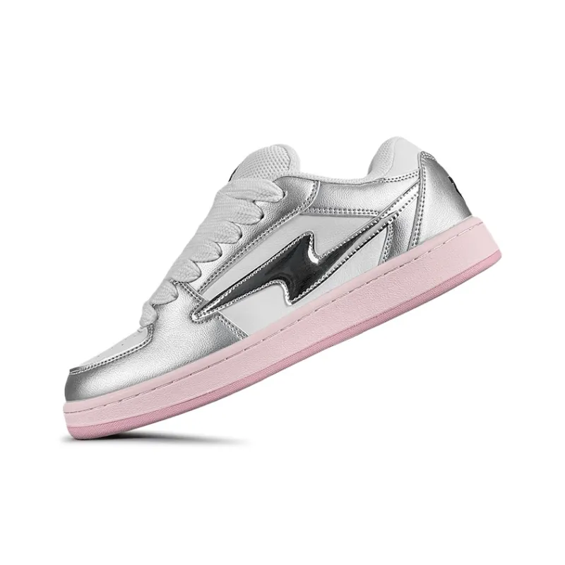 LuzaoT SUPER DRAG Lightning Puffy Shoes Abrasion Resistant Slip Resistant Low Top Skateboard Shoes Women's Silver Pink-2