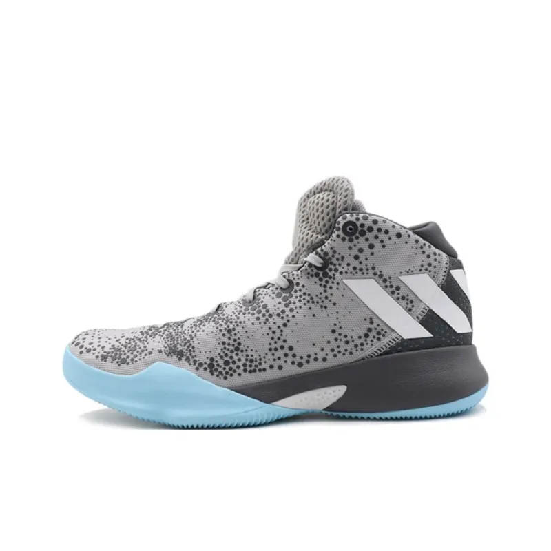 Adidas Crazy Heat Anti-Slip Wear-Resistant High-Top Basketball Shoes Men's Gray Blue-0