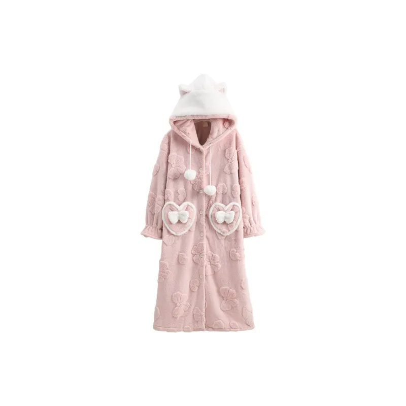 White Ran Pajama Robe Women's Pink-0