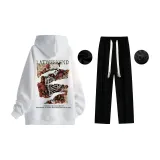 Fleece-Lined Set (White Fleece-Lined Sweatshirts+Black Fleece-Lined Casual Pants)