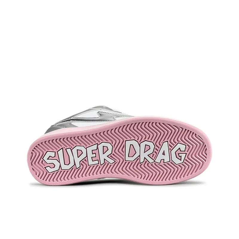 LuzaoT SUPER DRAG Lightning Puffy Shoes Abrasion Resistant Slip Resistant Low Top Skateboard Shoes Women's Silver Pink-5
