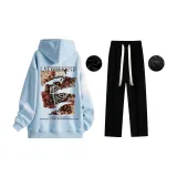 Fleece-Lined Set (Glacier Blue Fleece-Lined Sweatshirts+Black Fleece-Lined Casual Pants)