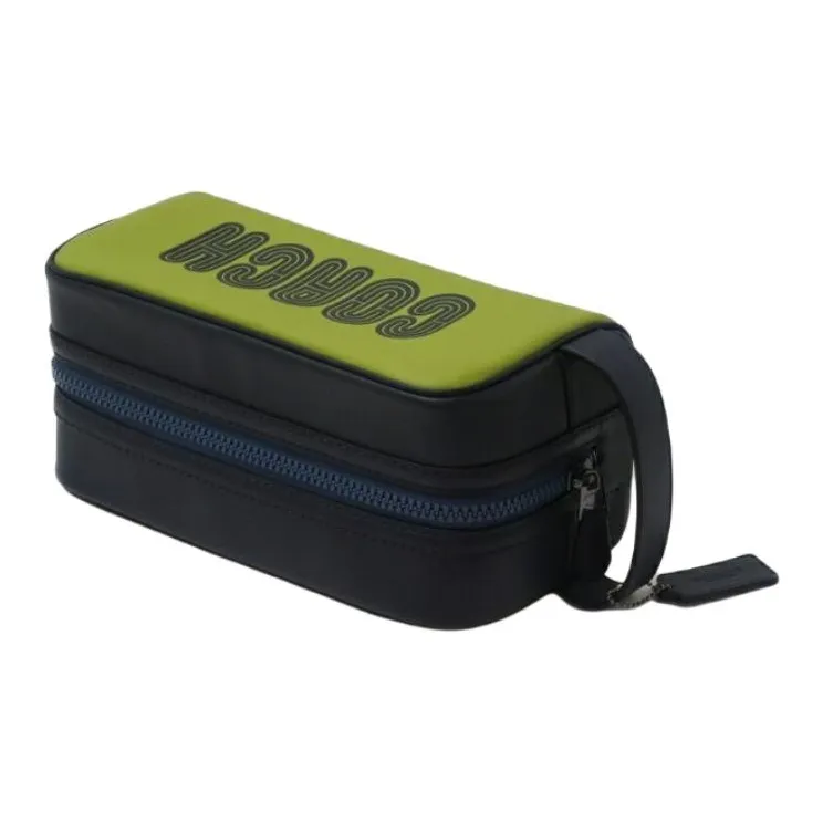 COACH Travel Kit Cow Leather Travel Bag Handheld Makeup Bag Small Size Unisex Green-3