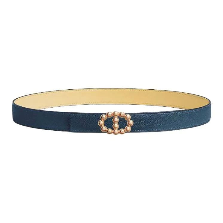 HERMES Small Shop Leather Belts Women's Blue/Yellow Width 2.4CM-0