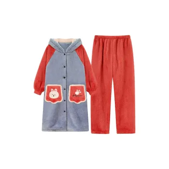 Qiao Ni Tong Pajama Set Women's Blue Red