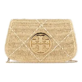 TORY BURCH Raffia With Leather Trim Shoulder Bag Crossbody Bag Women's Natural
