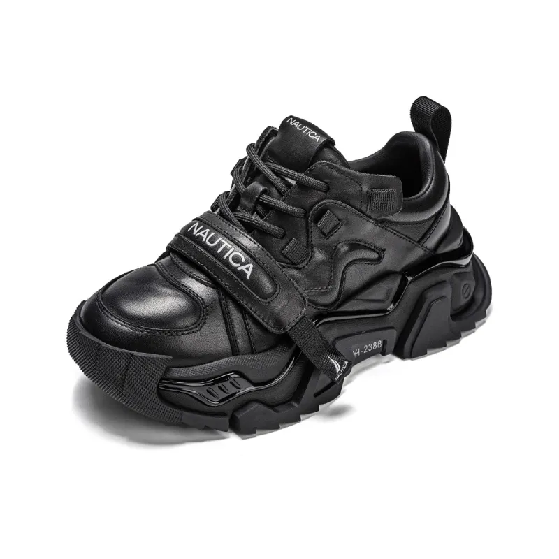 NAUTICA Cushioning Anti Slip And Wear Resistant Height Increasing Low Top Chunky Sneakers Women's Black-1