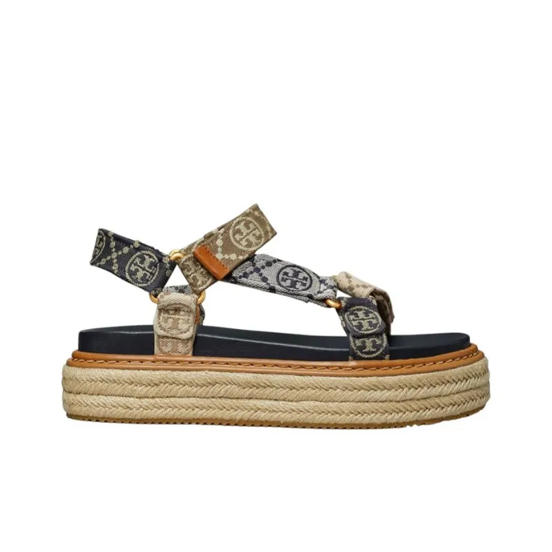 TORY BURCH Monogram-pattern Open-toe Espadrilles-1