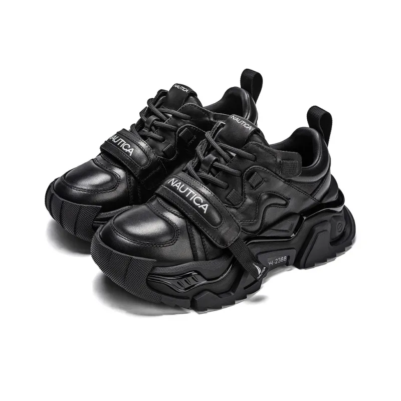 NAUTICA Cushioning Anti Slip And Wear Resistant Height Increasing Low Top Chunky Sneakers Women's Black-2