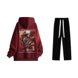 Set (Wine Red Sweatshirt+Black Casual Pants)