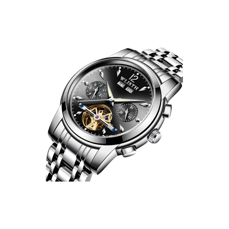 WLISTH Men's Watch Men's Automatic Mechanical Movement Steel Strap Watch Men's Watches Black Dial-4