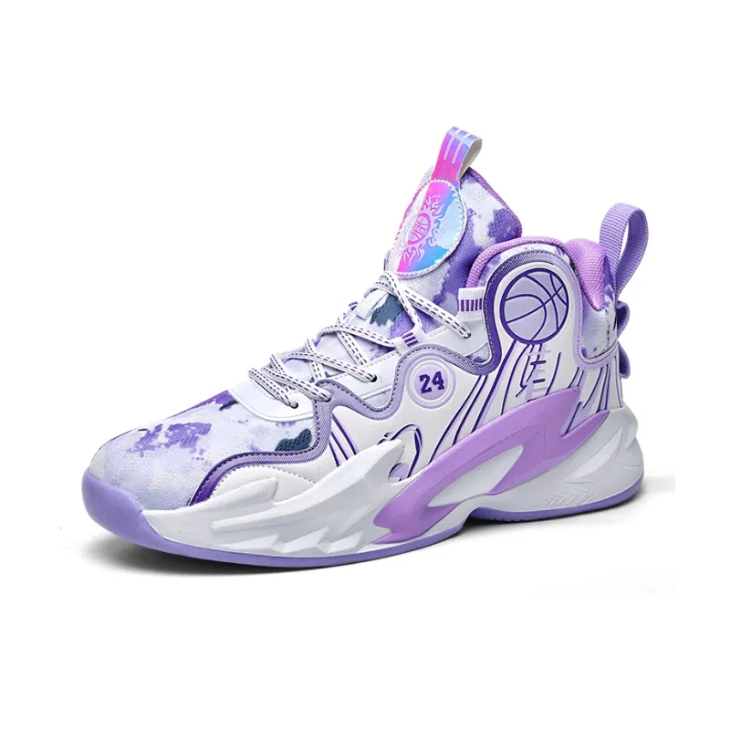 MUSHILANDI Cushioning Height Increase With Rebound Mid Top Basketball Shoes Unisex White Purple-1