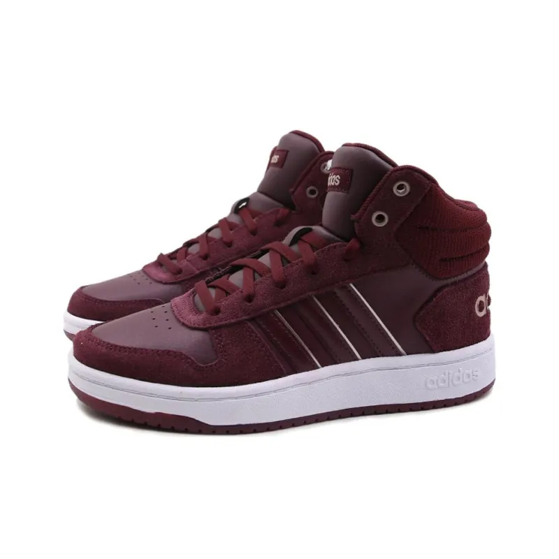 Adidas Hoops 2.0 Anti-Slip Wear-Resistant Mid-Top Skateboard Shoes Women's Burgundy-1