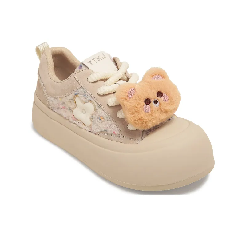 TTKJ Wear-Resistant Height Increasing Low-Top Casual Shoes Women's Creamy Apricot-2
