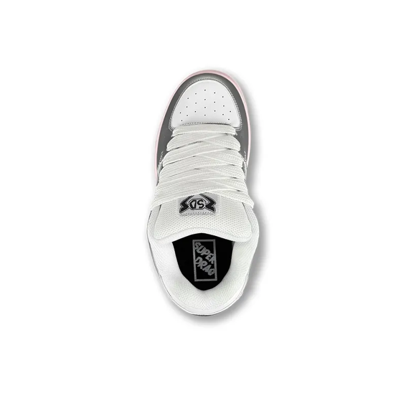 LuzaoT SUPER DRAG Lightning Puffy Shoes Abrasion Resistant Slip Resistant Low Top Skateboard Shoes Women's Silver Pink-3
