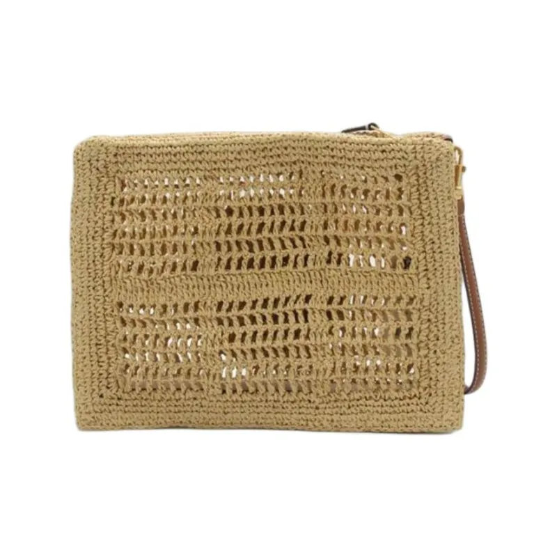 TORY BURCH Ella Raffia With Artificial Leather Clutch Women's Natural-1