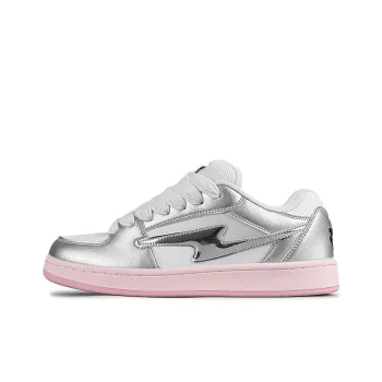 LuzaoT SUPER DRAG Lightning Puffy Shoes Abrasion Resistant Slip Resistant Low Top Skateboard Shoes Women's Silver Pink