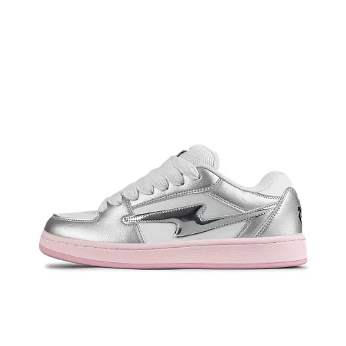 LuzaoT SUPER DRAG Lightning Puffy Shoes Abrasion Resistant Slip Resistant Low Top Skateboard Shoes Women's Silver Pink