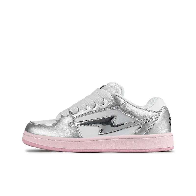 LuzaoT SUPER DRAG Lightning Puffy Shoes Abrasion Resistant Slip Resistant Low Top Skateboard Shoes Women's Silver Pink-0
