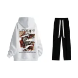 Set (White Sweatshirts+Black Casual Pants)