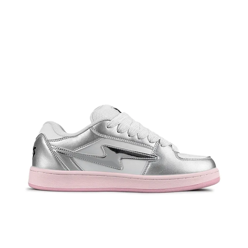 LuzaoT SUPER DRAG Lightning Puffy Shoes Abrasion Resistant Slip Resistant Low Top Skateboard Shoes Women's Silver Pink-1