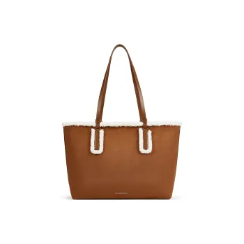 CHARLES&KEITH PU, Textile Mixture Shoulder Bag Extra Large Women's Brown